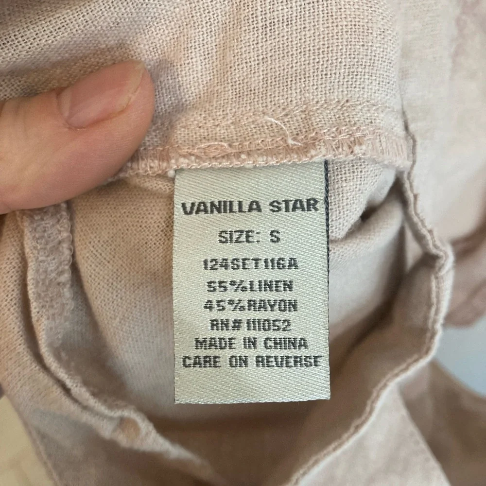 Vanilla Star Girls Linen Blend Sleeveless Jumper Cream Tan Color Sz Small